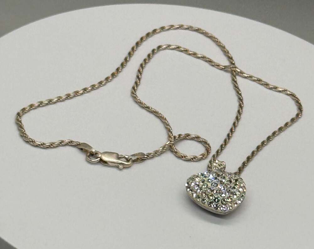 Karizia Italy 925 Silver Rope Chain & Pave Heart Pendant Set 7.4g 16” Necklace - Picture 9 of 16